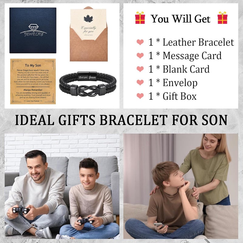 EPIRORA Gifts for Men Boys- Black Braided Leather Infinity Knot Bracelets for Son Grandson Nephew Brother Dad Husband, Jewelry Gifts for Christmas Birthday Graduation Anniversary Valentine's Day - Image 3